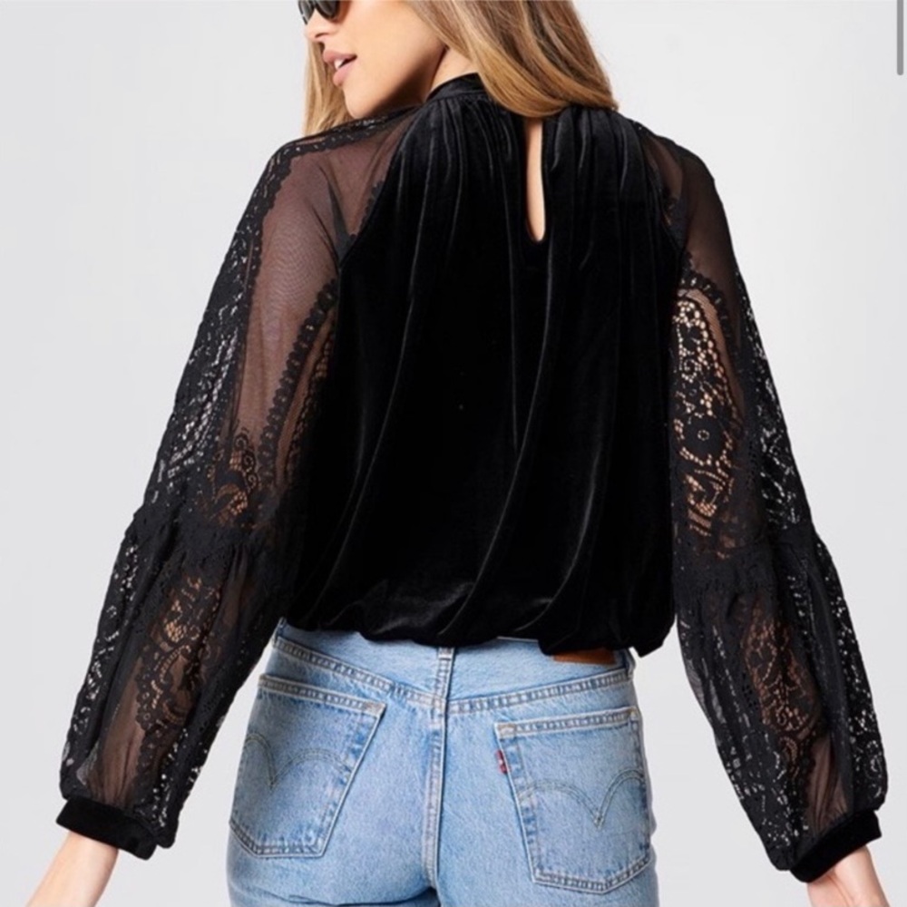 Free People Dream Team Black Velvet and Lace Top - Picture 3 of 11